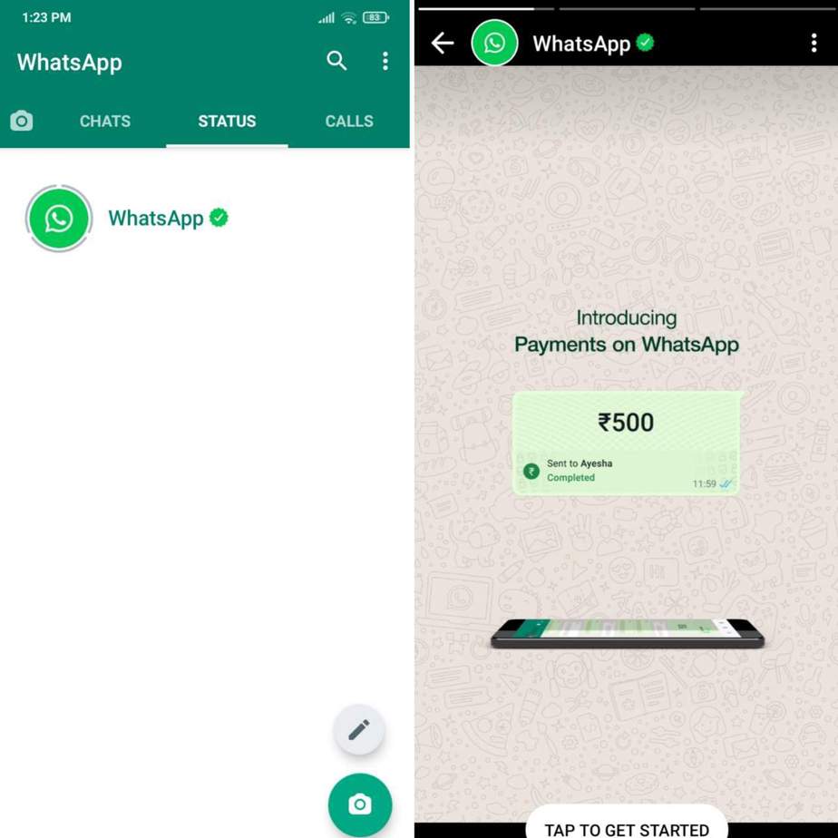 WhatsApp Status for introducing new Payments