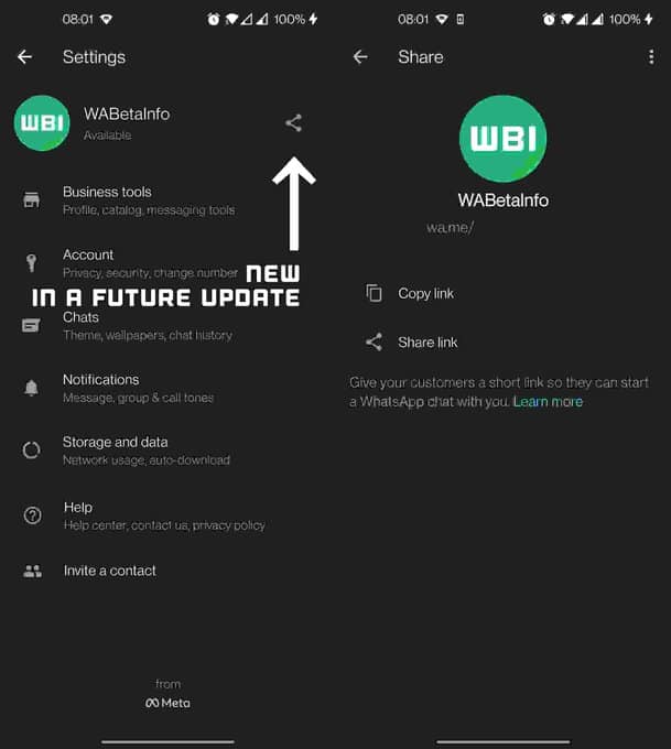 WhatsApp new UI for Share Profile, Image Credit: WABetaInfo
