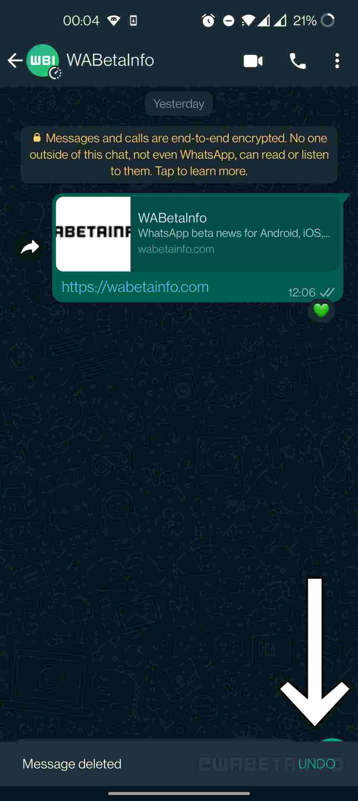 WhatsApp Undo Deleted Message, Image Credit: WABetaInfo