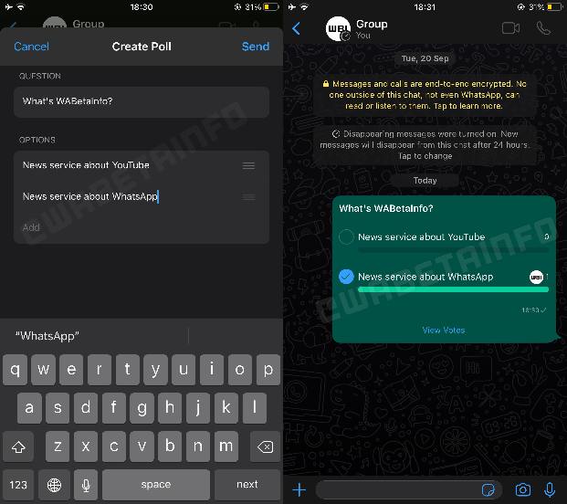 WhatsApp new Create polls for iOS, Image Credit: WABetaInfo