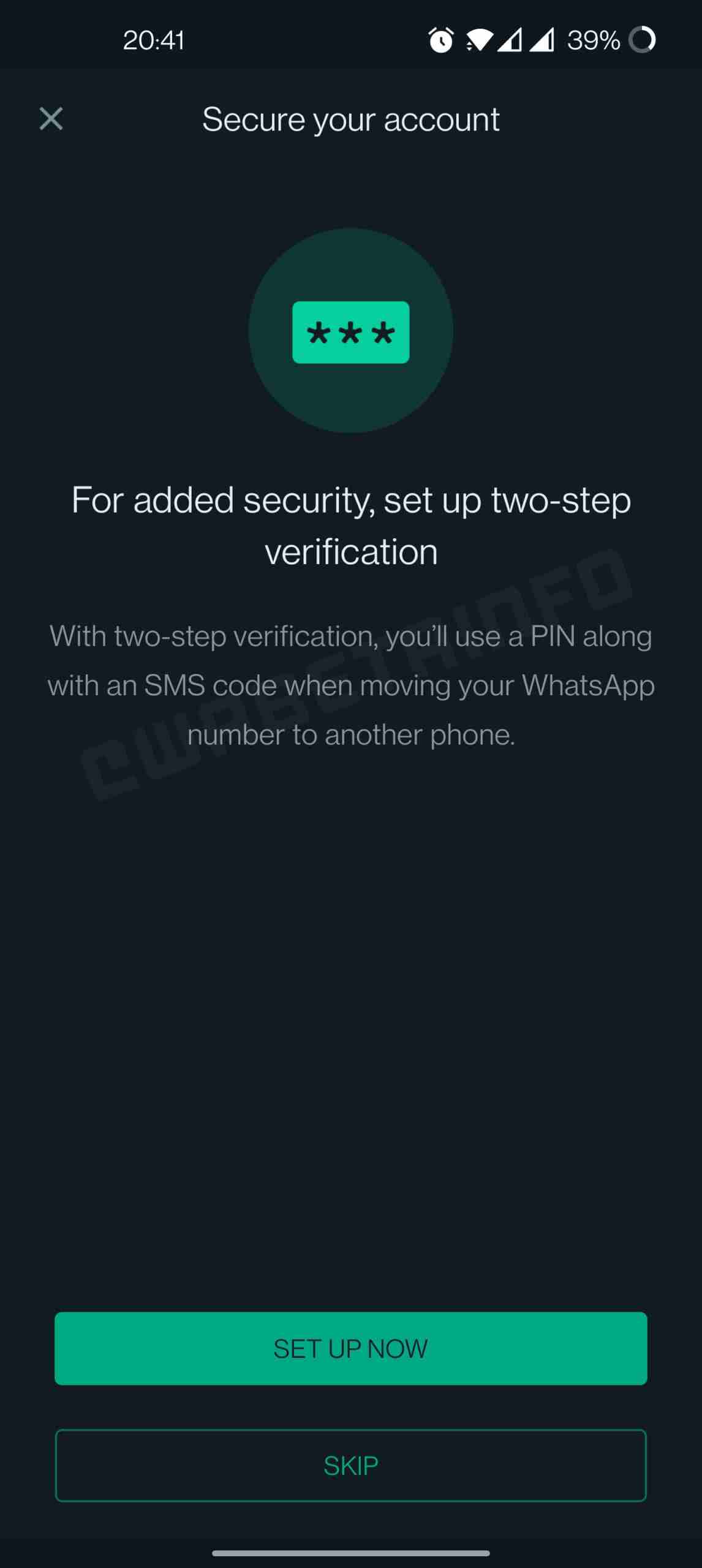 WhatsApp new Secure your Account section, Image Credit: WABetaInfo