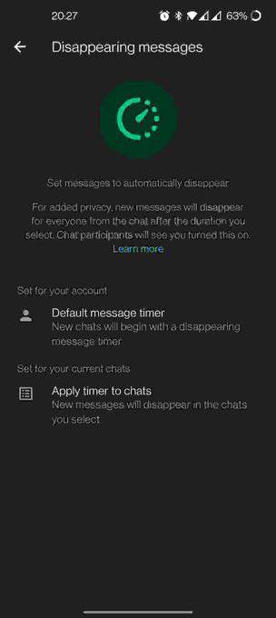 WhatsApp Redesigned Disappearing messages