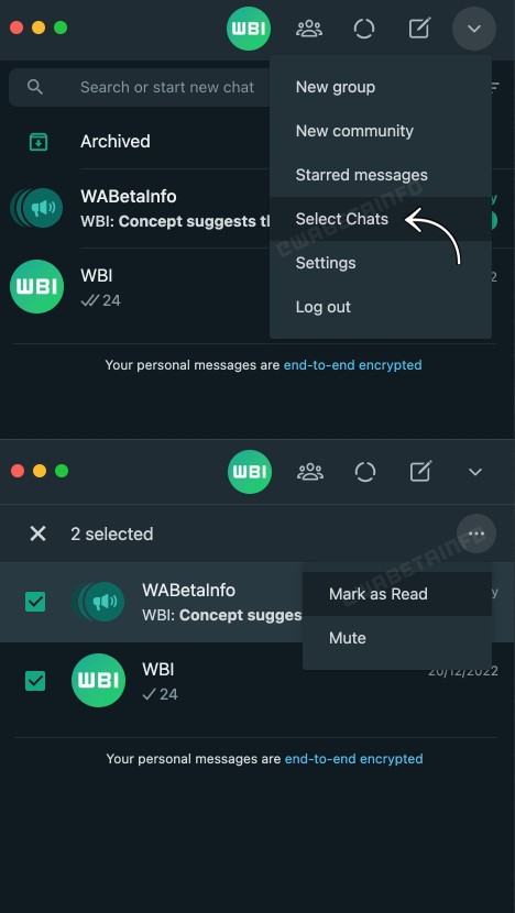 WhatsApp new Select multiple chats, Image Credit: WABetaInfo